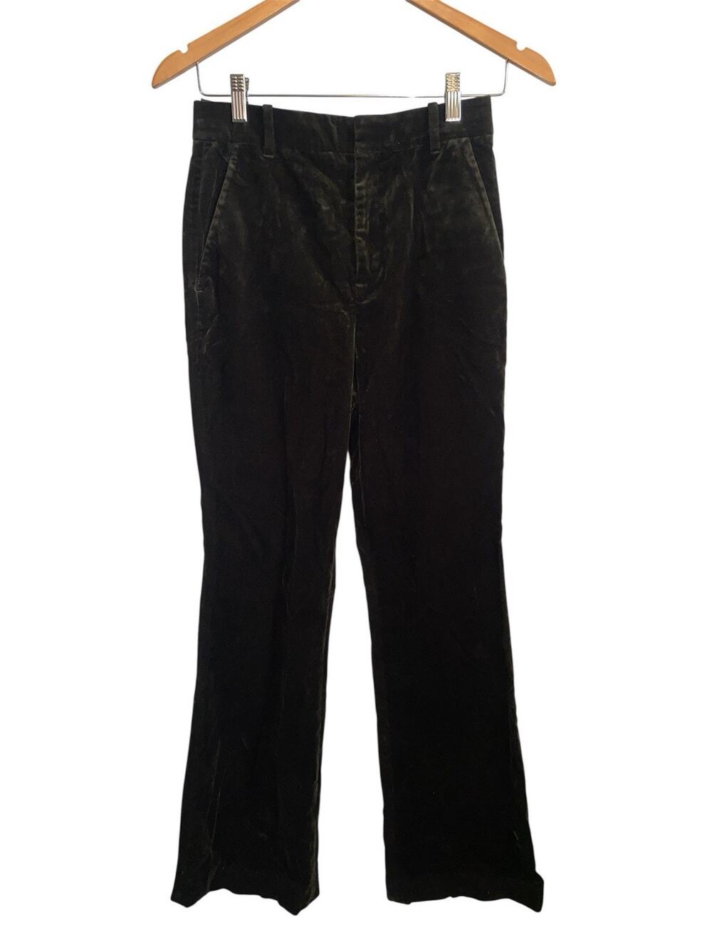 A.L.C Dark Green Velvet Mid Rise Boot Leg Pants Size 2 Minimal Office Workwear